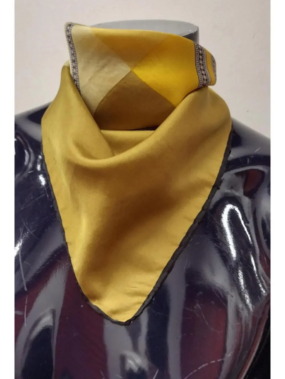1950s Mid Century Men's Silk Scarf Square Diamond Mustard Rockabilly Neck Scarf